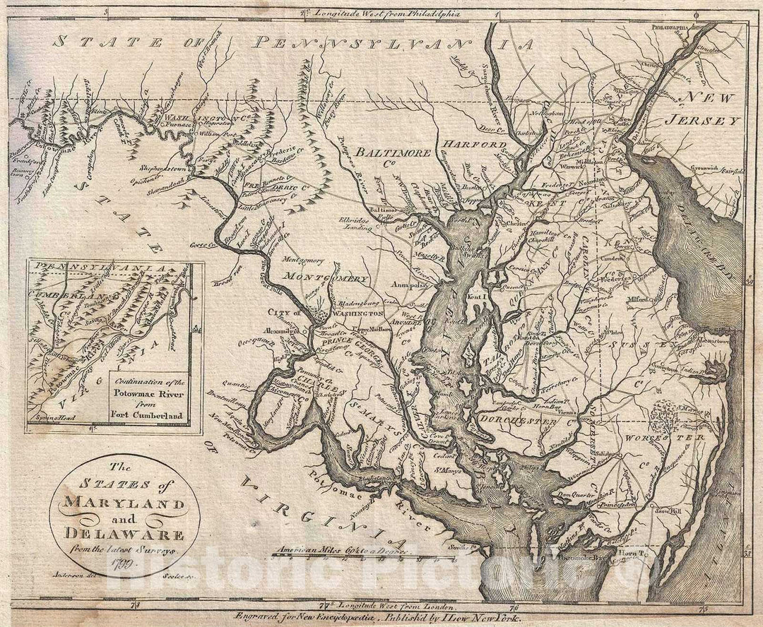 Historic Map : The Chesapeake Bay : Maryland and Delaware., John Payne, 1799, Vintage Wall Art