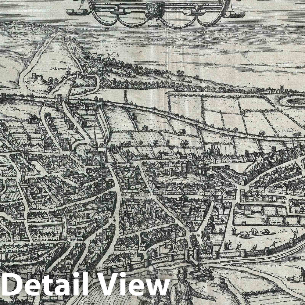 Historic Map : View Norwich, England, Braun and Hogenberg, 1581, Vintage Wall Art