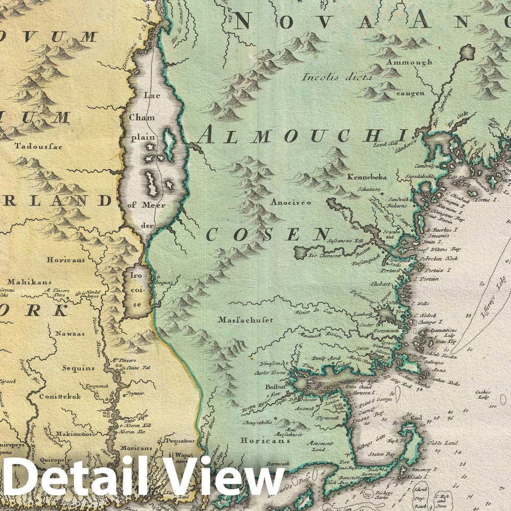 Historic Map : New York and New England, Homann, 1716, Vintage Wall Art