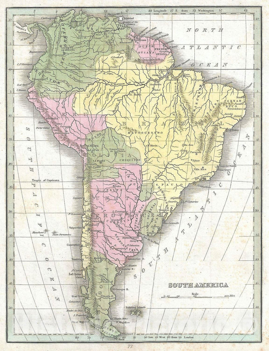 Historic Map : South America, BraArtd, 1835, Vintage Wall Art