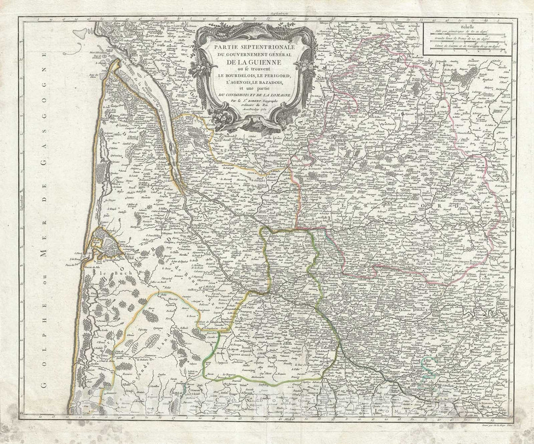 Historic Map : The Aquitaine Region: Bourdelois, Perigord, Gironde "Bordeaux Wine Region", Fra, Vaugondy, 1752, Vintage Wall Art