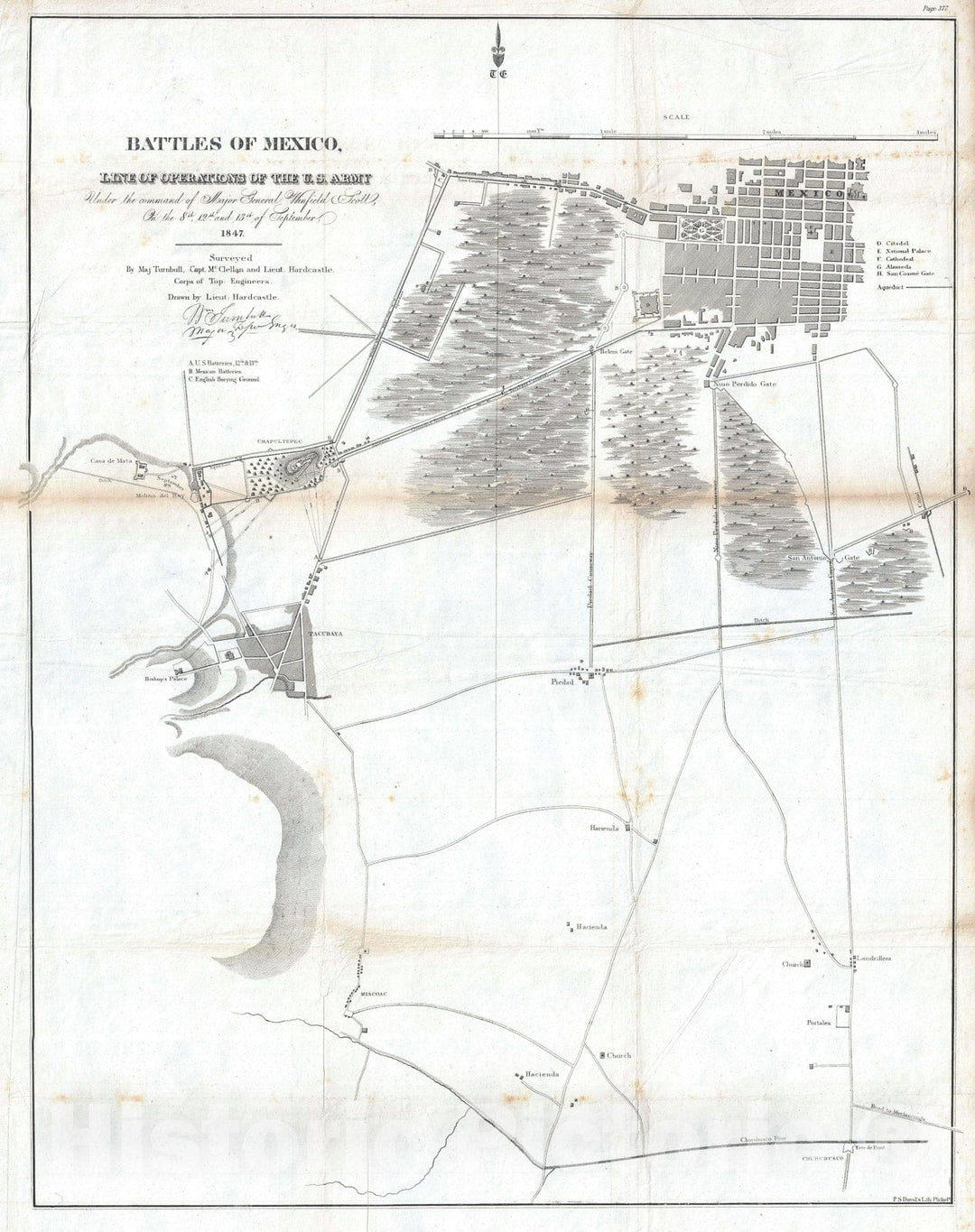 Historic Map : The Battle of Mexico City during The Mexican-American War, Pemberton, 1847, Vintage Wall Art :