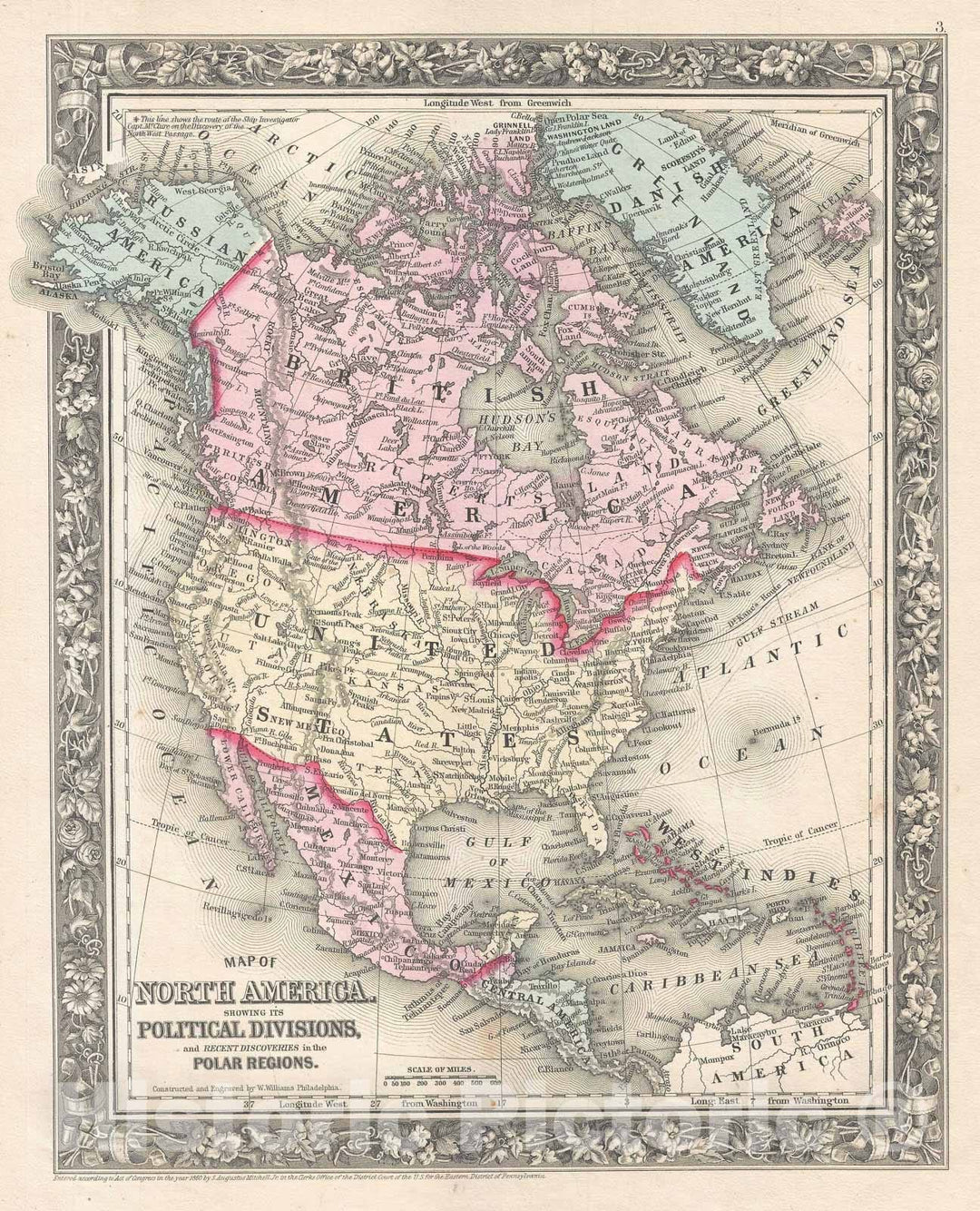 Historic Map : North America, Mitchell, 1861, Vintage Wall Art