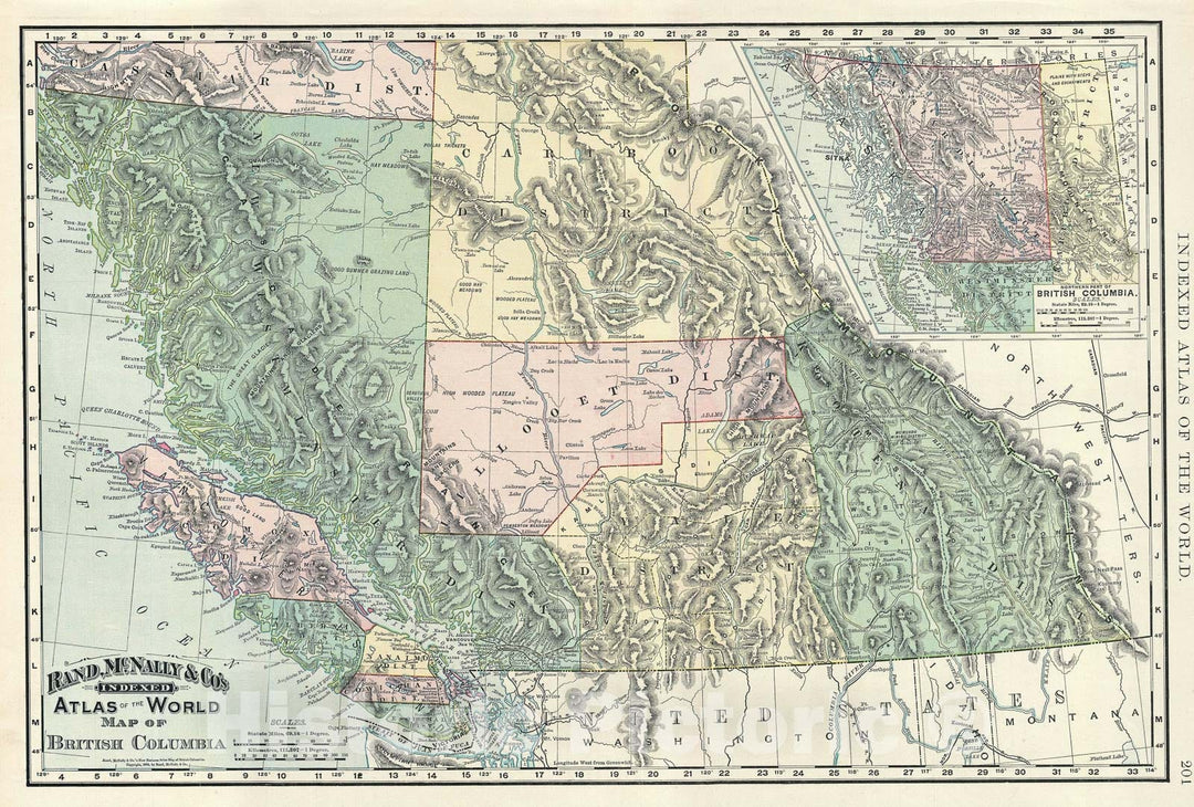 Historic Map : British Columbia, Canada, Rand McNally, 1894, Vintage Wall Art