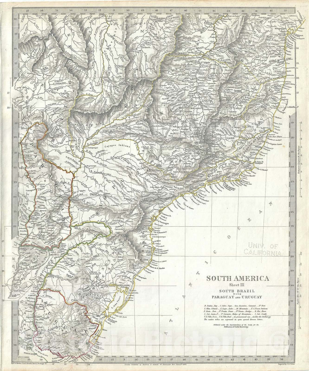 Historic Map : Uruguay, Paraguay and Brazil, S.D.U.K., 1837, Vintage Wall Art