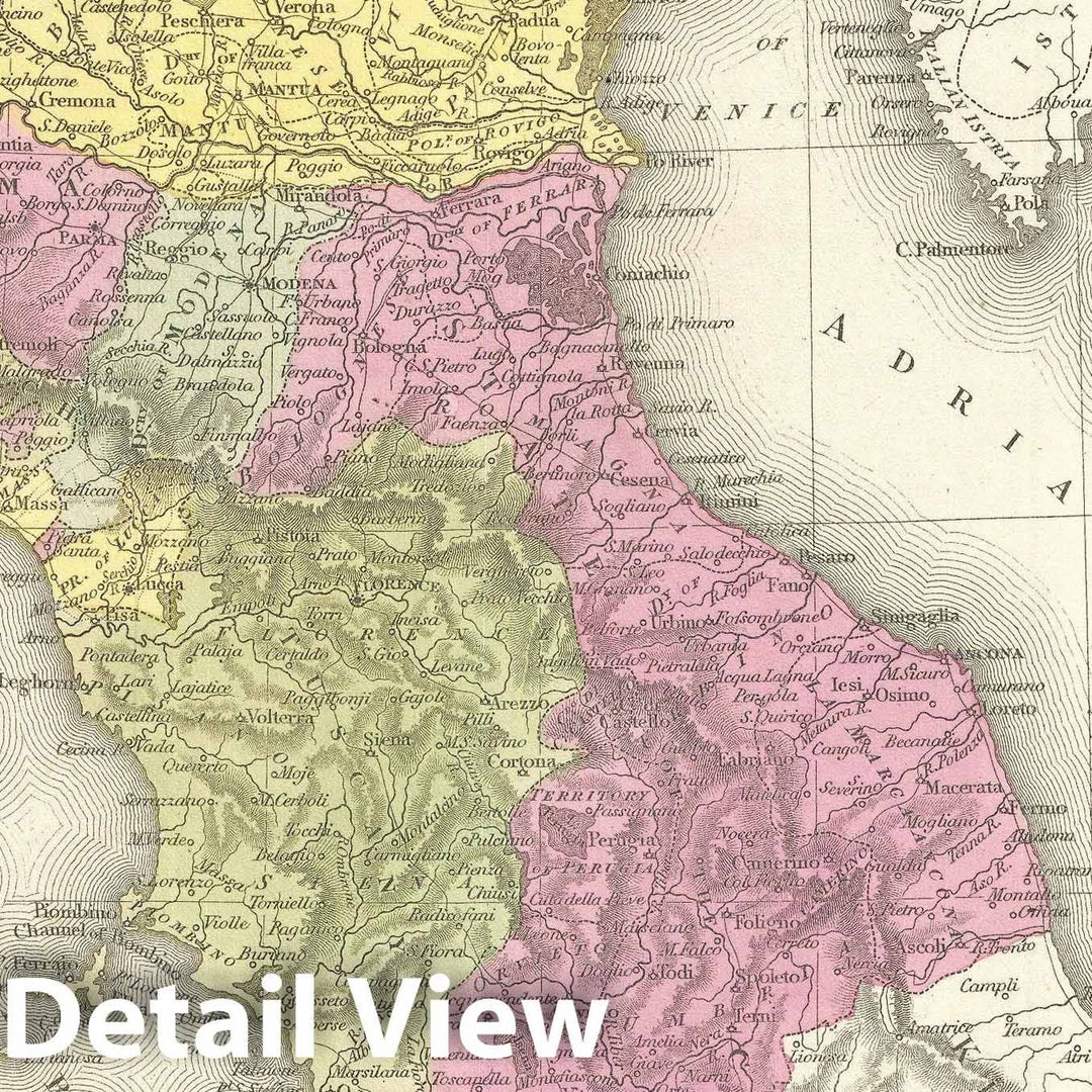 Historic Map : Northern Italy: Tuscany, Venice, Milan, Mitchell, 1854, Vintage Wall Art