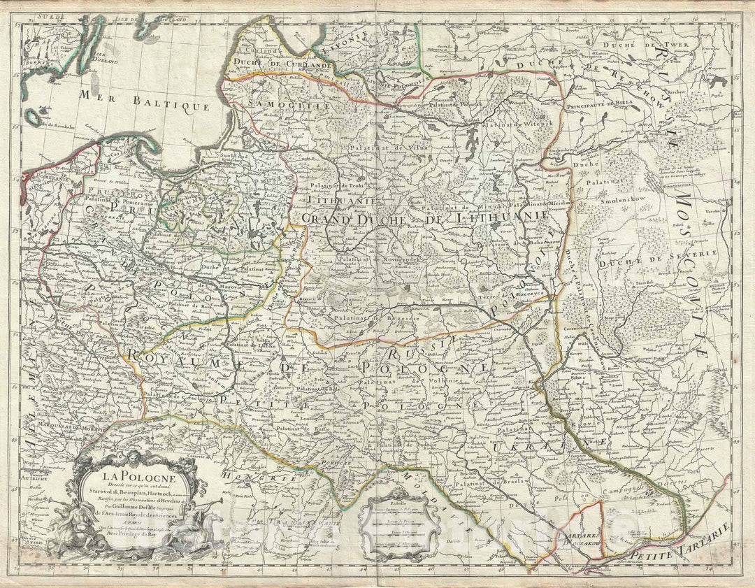 Historic Map : Poland and Lithuania, Delisle, 1703, Vintage Wall Art