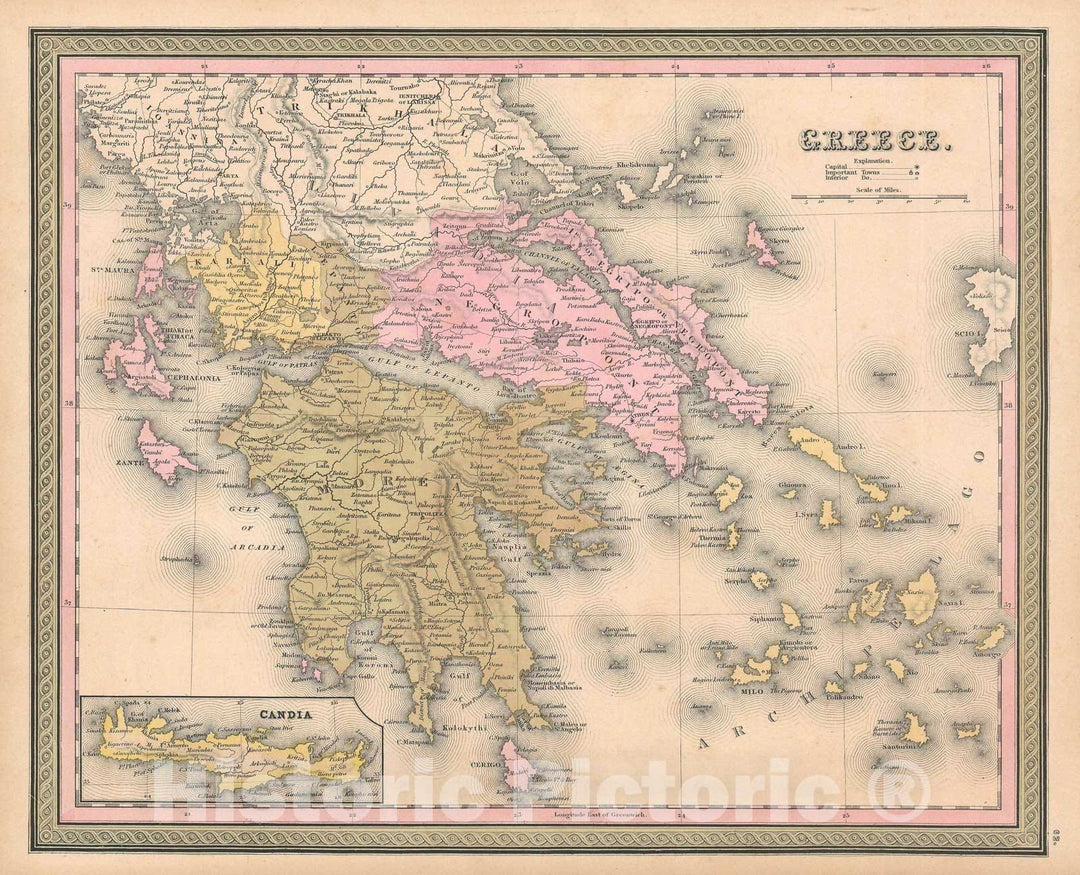 Historic Map : Greece, Mitchell, 1849, Vintage Wall Art