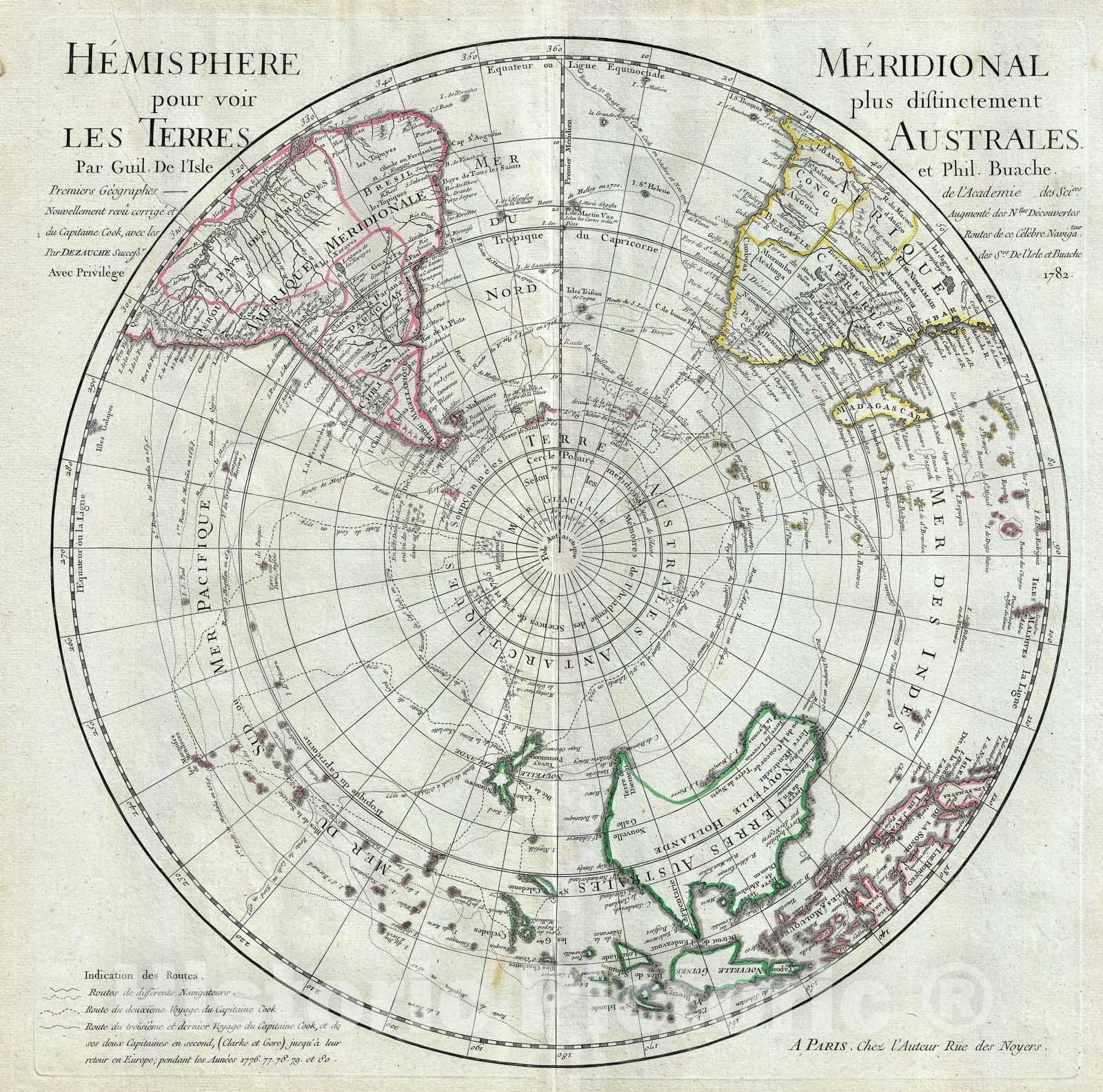 Historic Map : The Southern Hemisphere "Australia, South Pole", De L'Isle, 1782, Vintage Wall Art