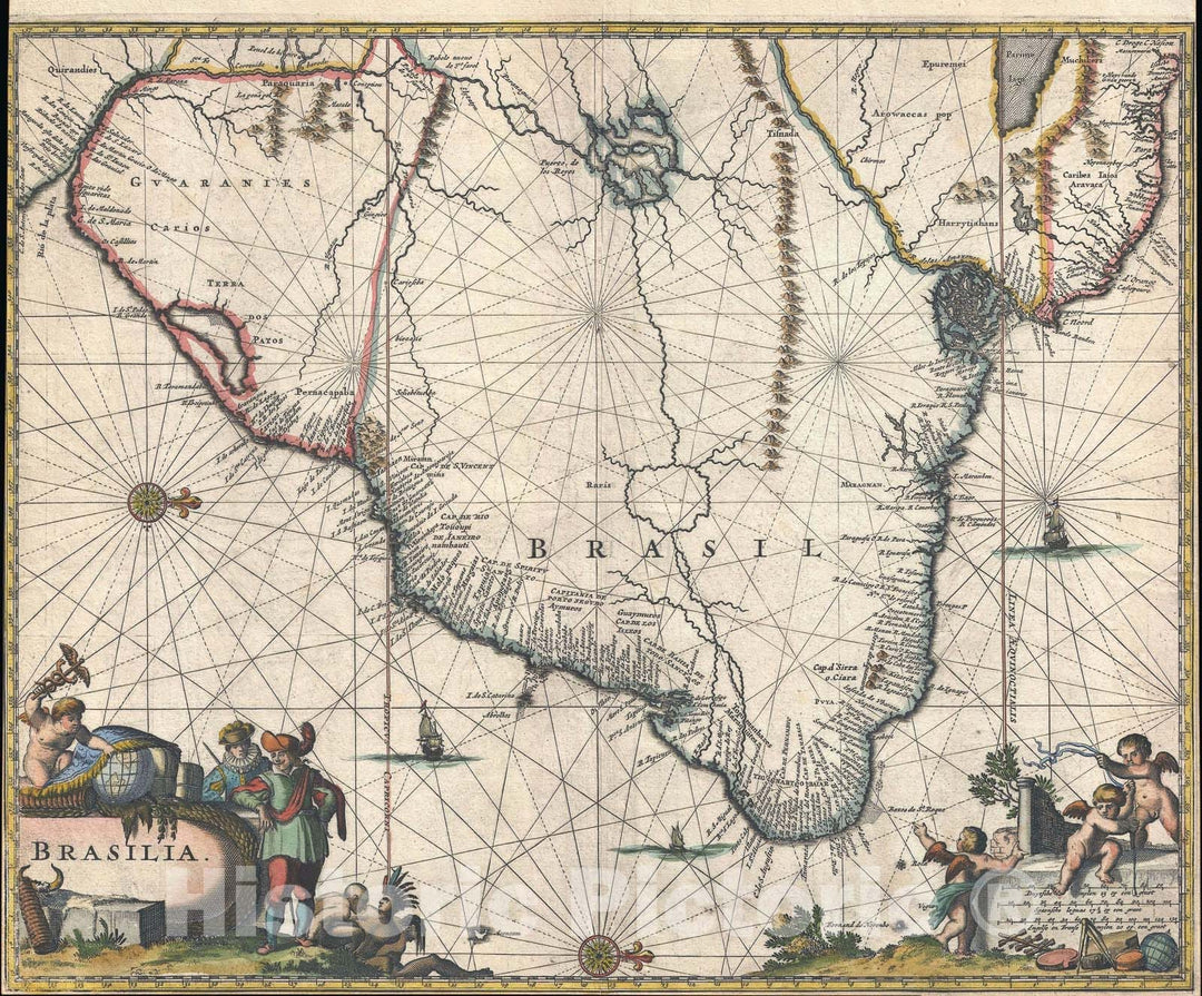 Historic Map : Brazil, Montanus, 1671, Vintage Wall Art