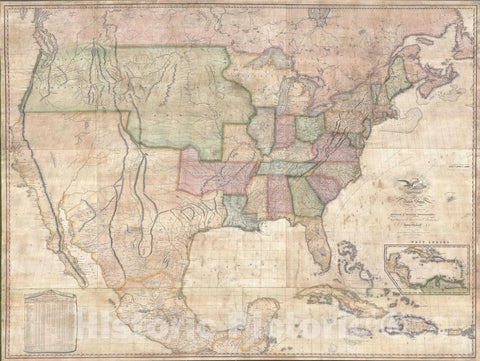 Historic Map : The United States, Melish, 1822, Vintage Wall Art