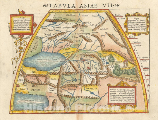 Historic Map : Central Asia: Kazakhstan, Tajikistan, and Uzbekistan, Ptolemaic, 1552, Vintage Wall Art