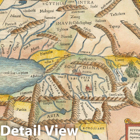 Historic Map : Central Asia: Kazakhstan, Tajikistan, and Uzbekistan, Ptolemaic, 1552, Vintage Wall Art