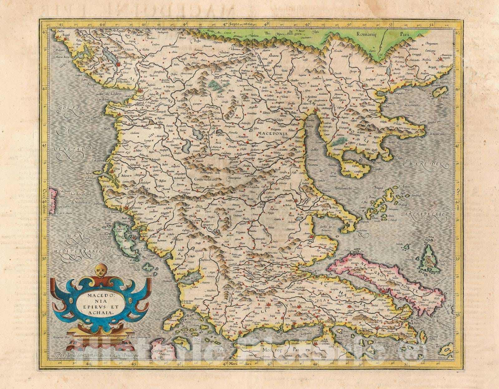 Historic Map : Macedonia and Achaia, Mercator, 1613, Vintage Wall Art