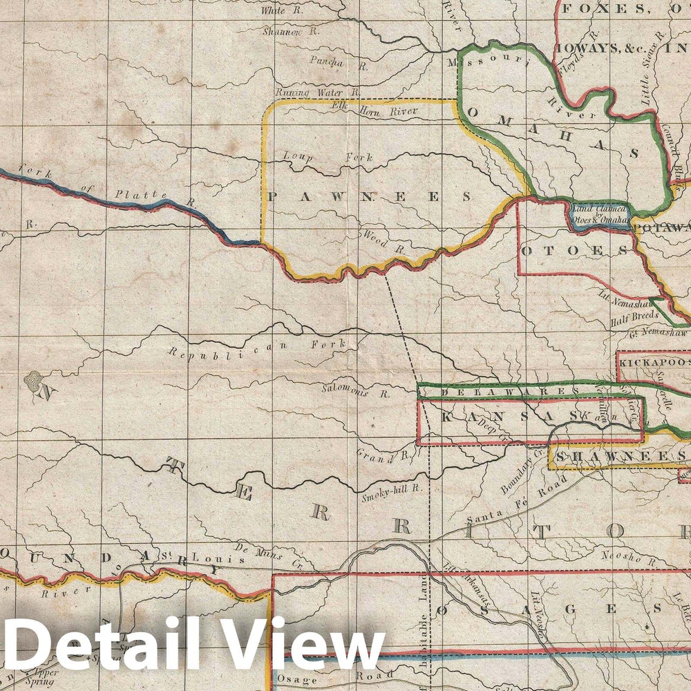 Historic Map : The Indian Lands in Okalahoma, Kansas, and Nebraska, Hood, 1834, Vintage Wall Art