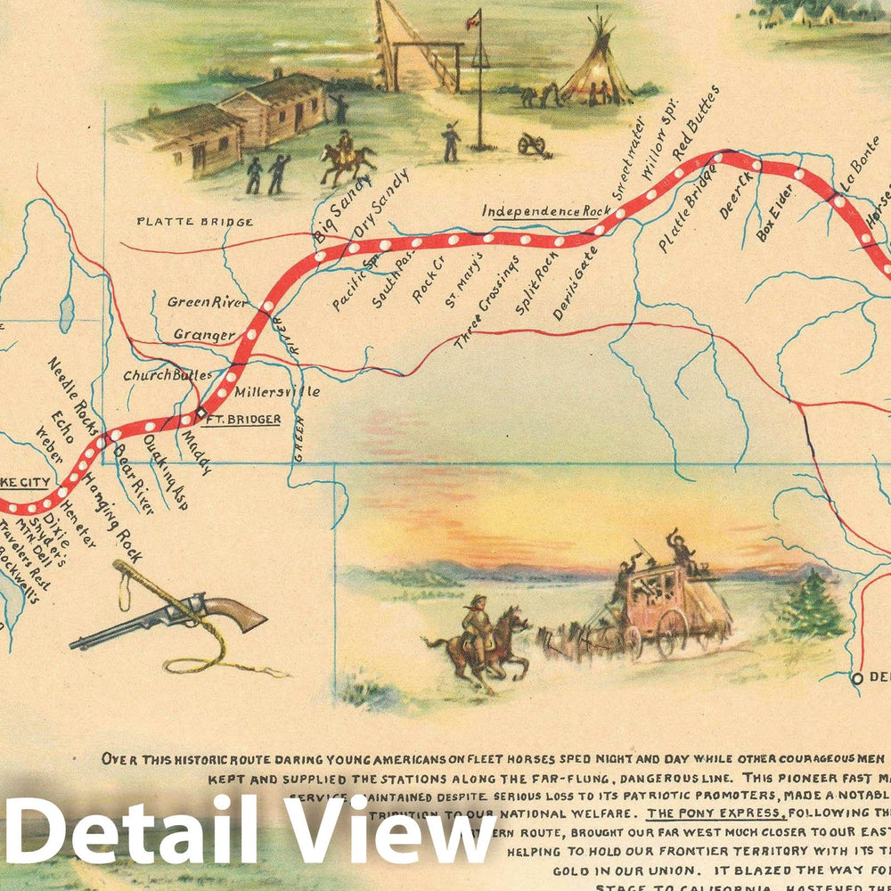 Historic Map : Jackson Pictorial Map of The Pony Express Route, 1951, Vintage Wall Art