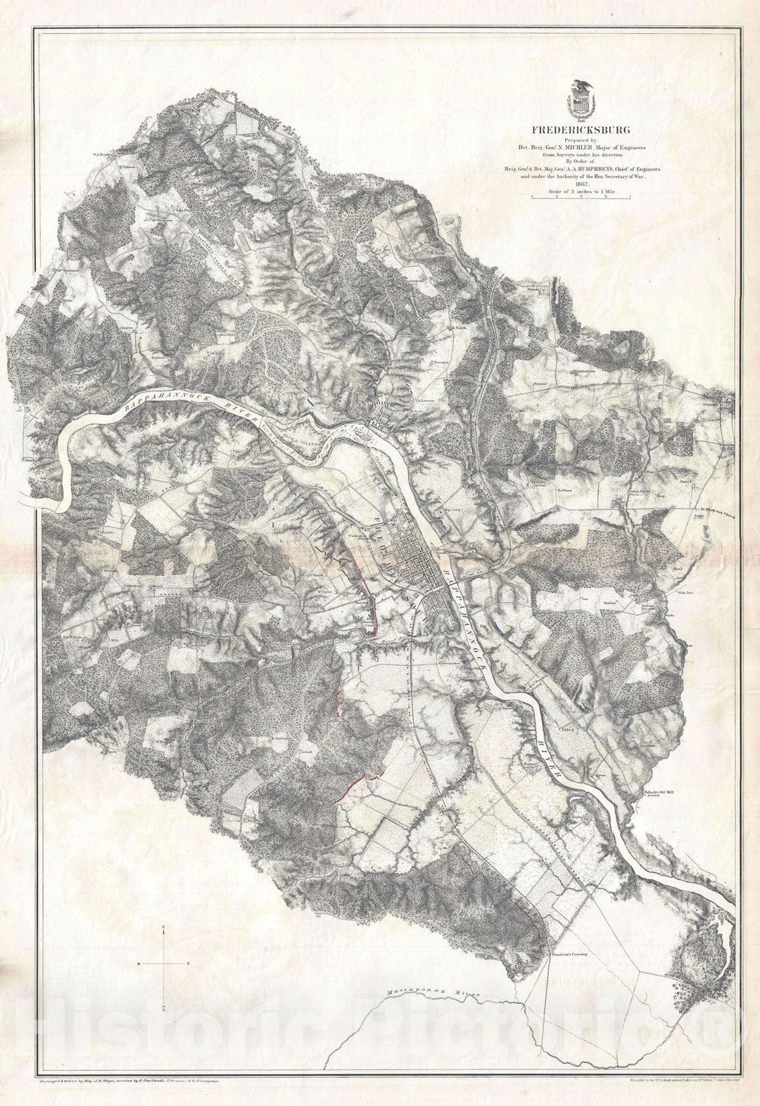 Historic Map : The Battlefield of Fredericksburg during The U.S. Civil War, Weyss, 1867, Vintage Wall Art