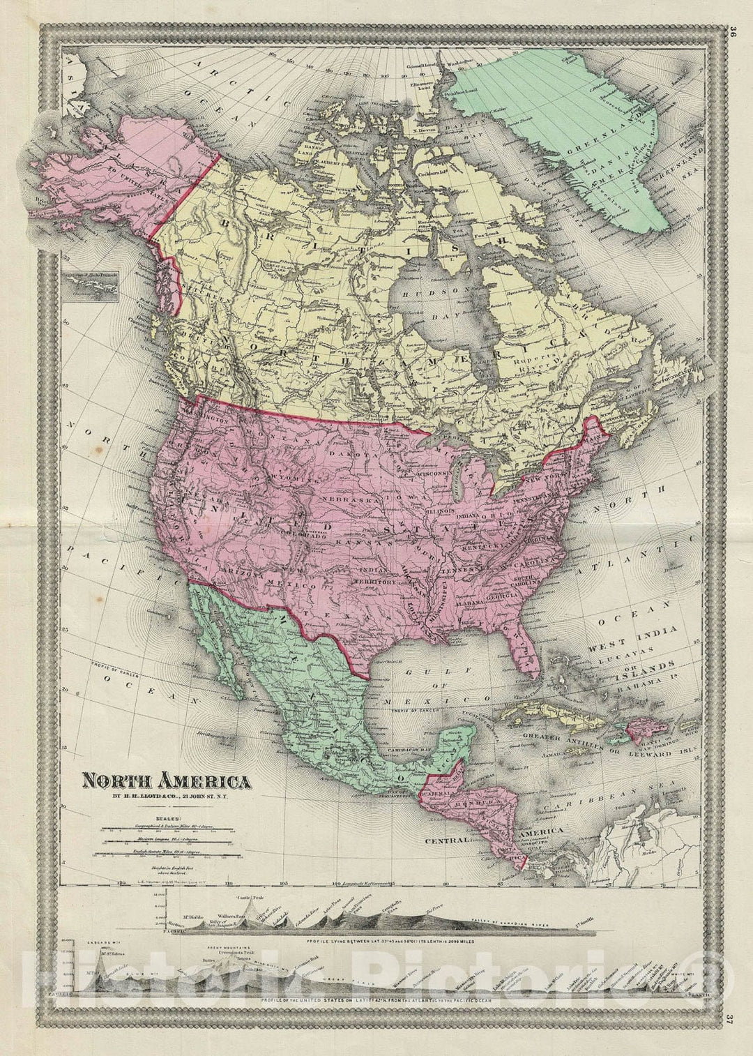 Historic Map : North America, Lloyd, 1862, Vintage Wall Art