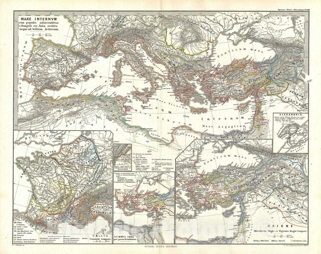 Historic Map : The Mediterranean from Pompey to The Battle of Actium, Spruner, 1865, Vintage Wall Art