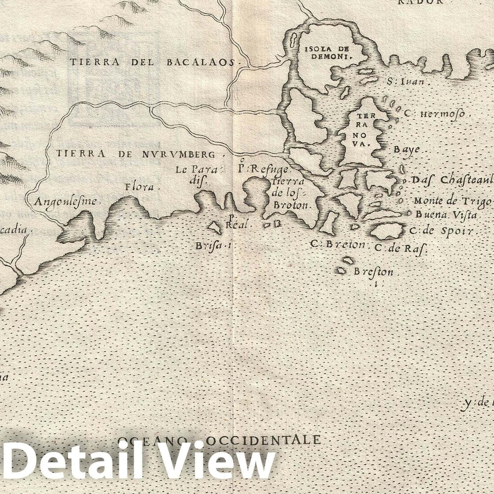 Historic Map : New England and The Maritimes "Norumbega", Ruscelli, 1561, Vintage Wall Art