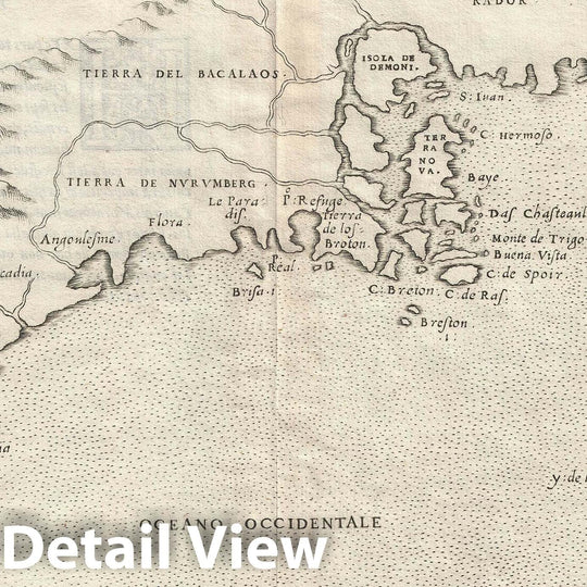 Historic Map : New England and The Maritimes "Norumbega", Ruscelli, 1561, Vintage Wall Art