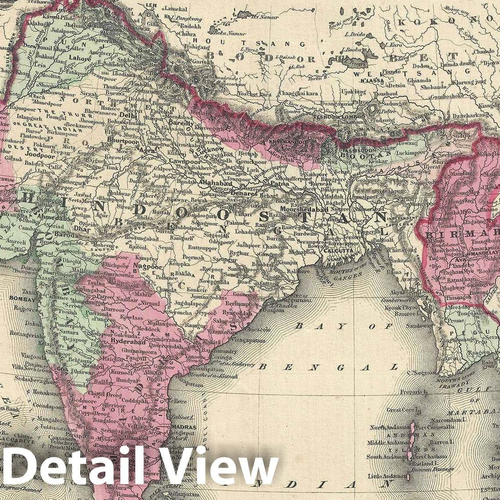 Historic Map : British India "India, Pakistan, Thailand, Malay, Myanmar, Vietnam", Johnson, 1866, Vintage Wall Art