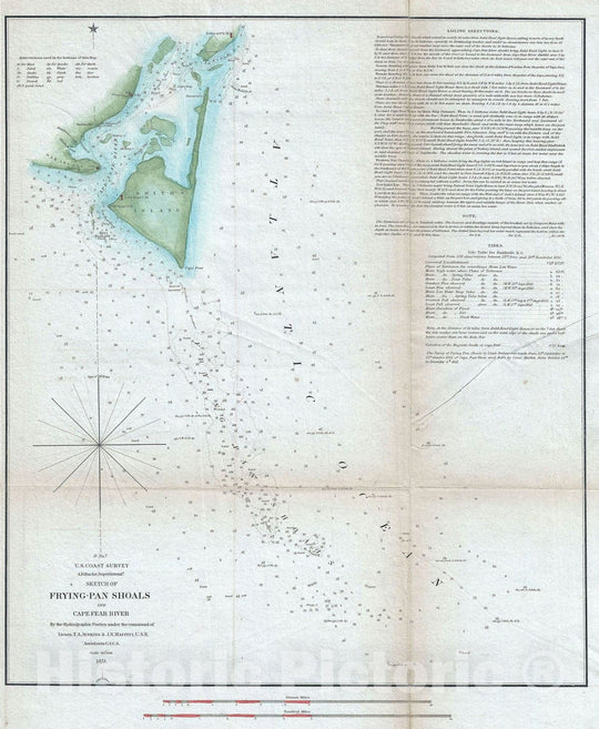 Historic Map : Frying Pan Shoals and Cape Fear River, North Carolina, U. S. Coast Survey, 1851, Vintage Wall Art