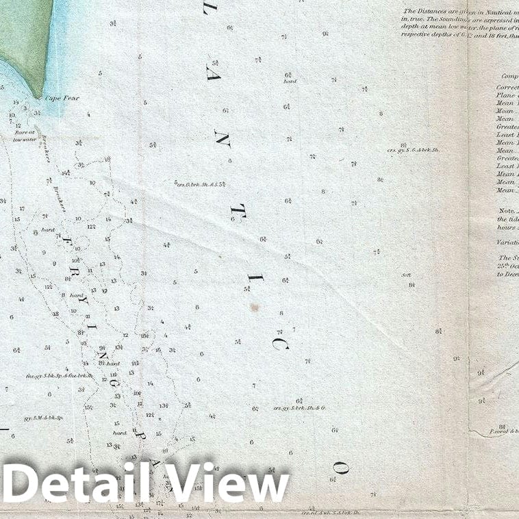 Historic Map : Frying Pan Shoals and Cape Fear River, North Carolina, U. S. Coast Survey, 1851, Vintage Wall Art