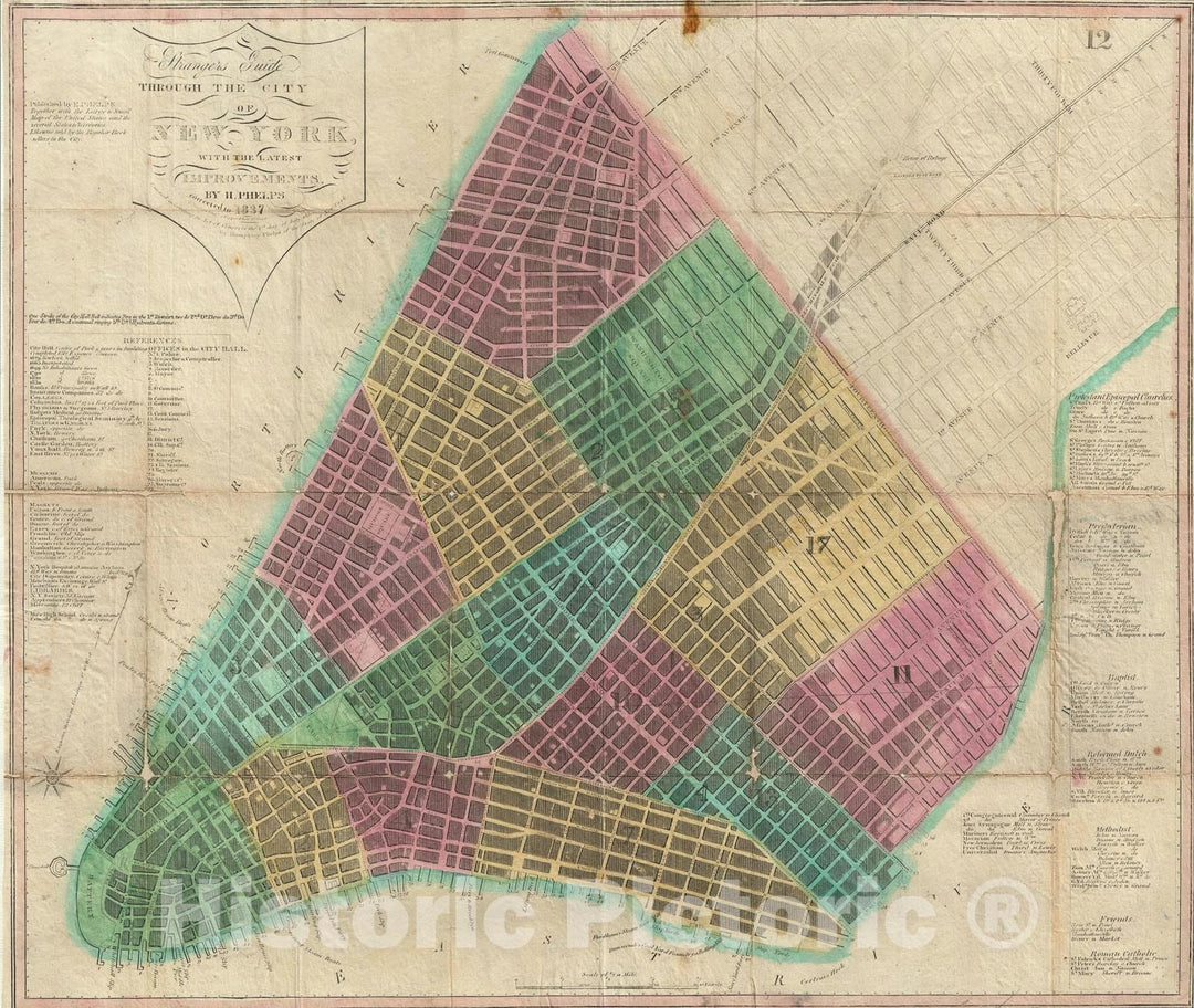 Historic Map : New York City "Manhattan", Phelps, 1837, Vintage Wall Art