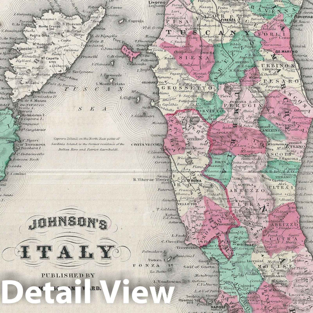 Historic Map : Italy, Johnson, 1866, Vintage Wall Art