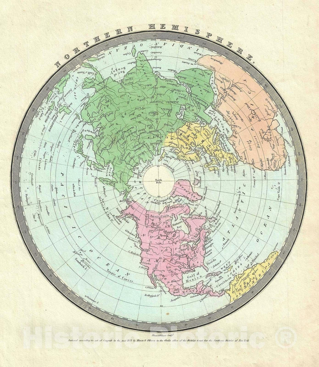 Historic Map : The Northern Hemisphere, Burr, 1833, Vintage Wall Art