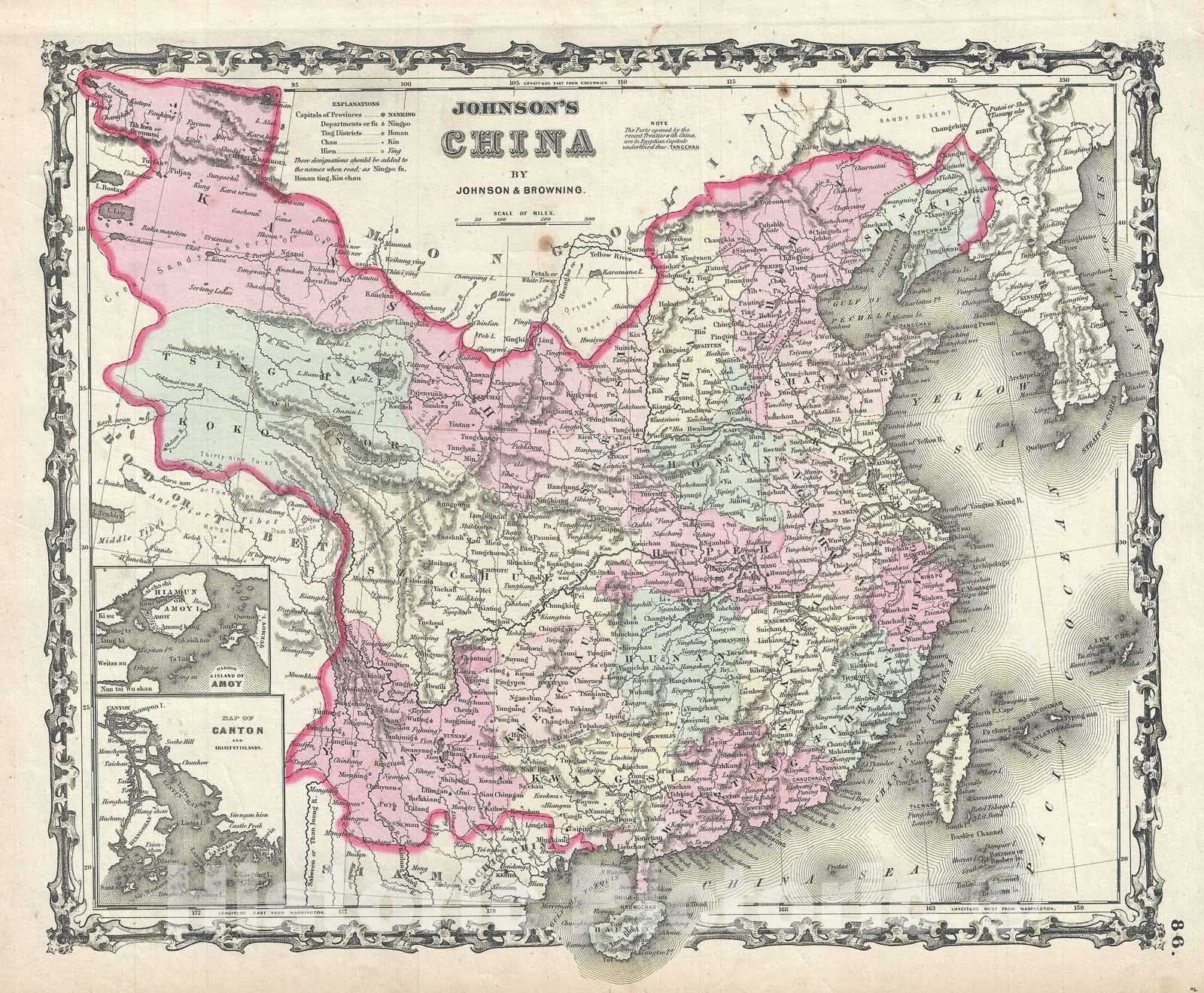 Historic Map : China, Johnson, 1861, Vintage Wall Art