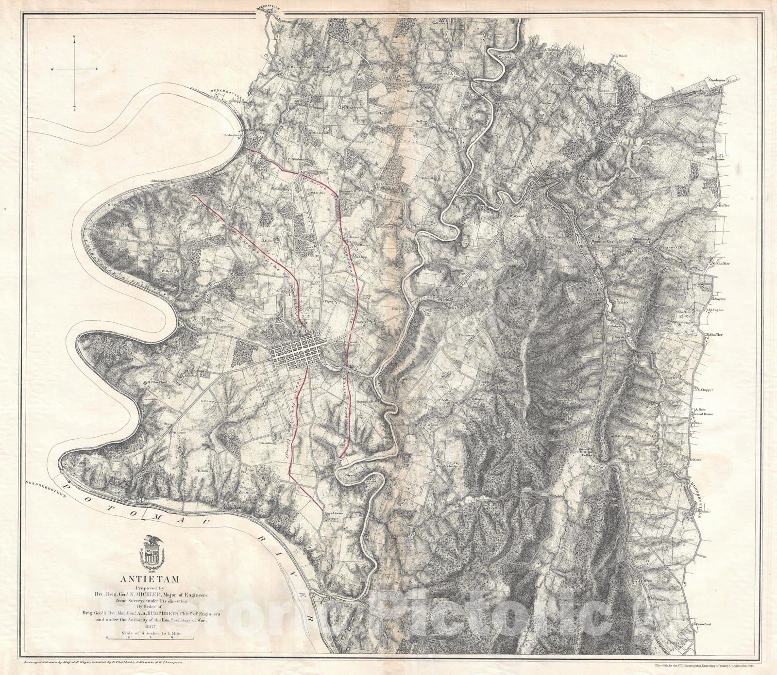 Historic Map : The Battle of Antietam during The American Civil War, Weyss, 1867, Vintage Wall Art