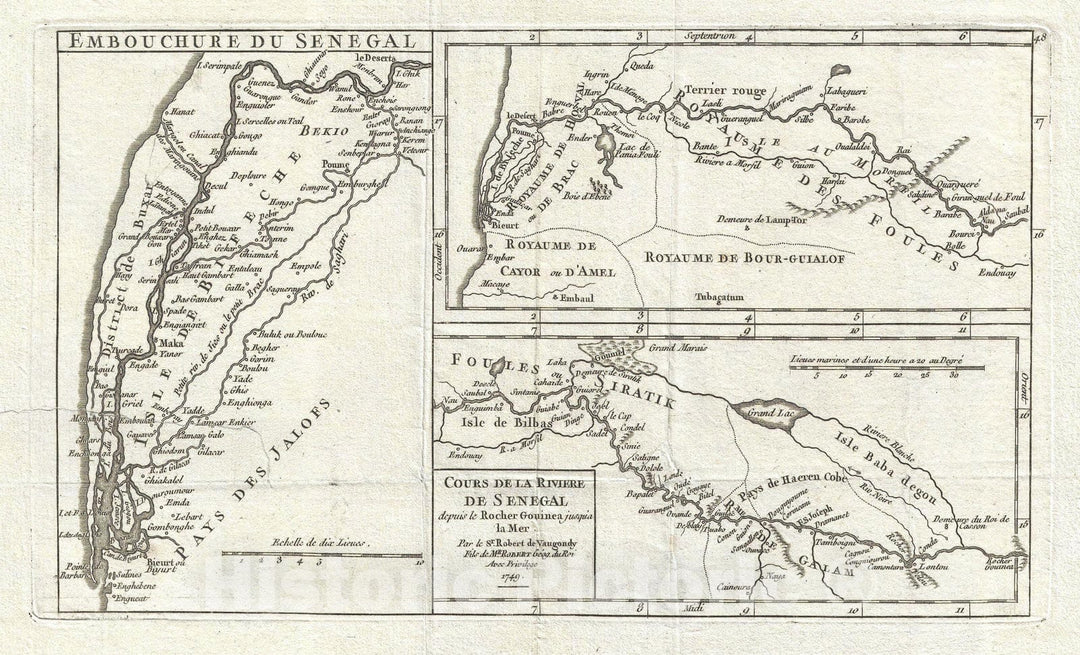 Historic Map : The Senegal River, Vaugondy, 1749, Vintage Wall Art