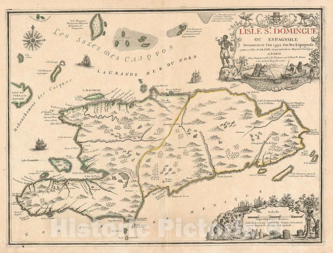 Historic Map : Hispaniola or Santo Domingo, De Fer, 1723, Vintage Wall Art