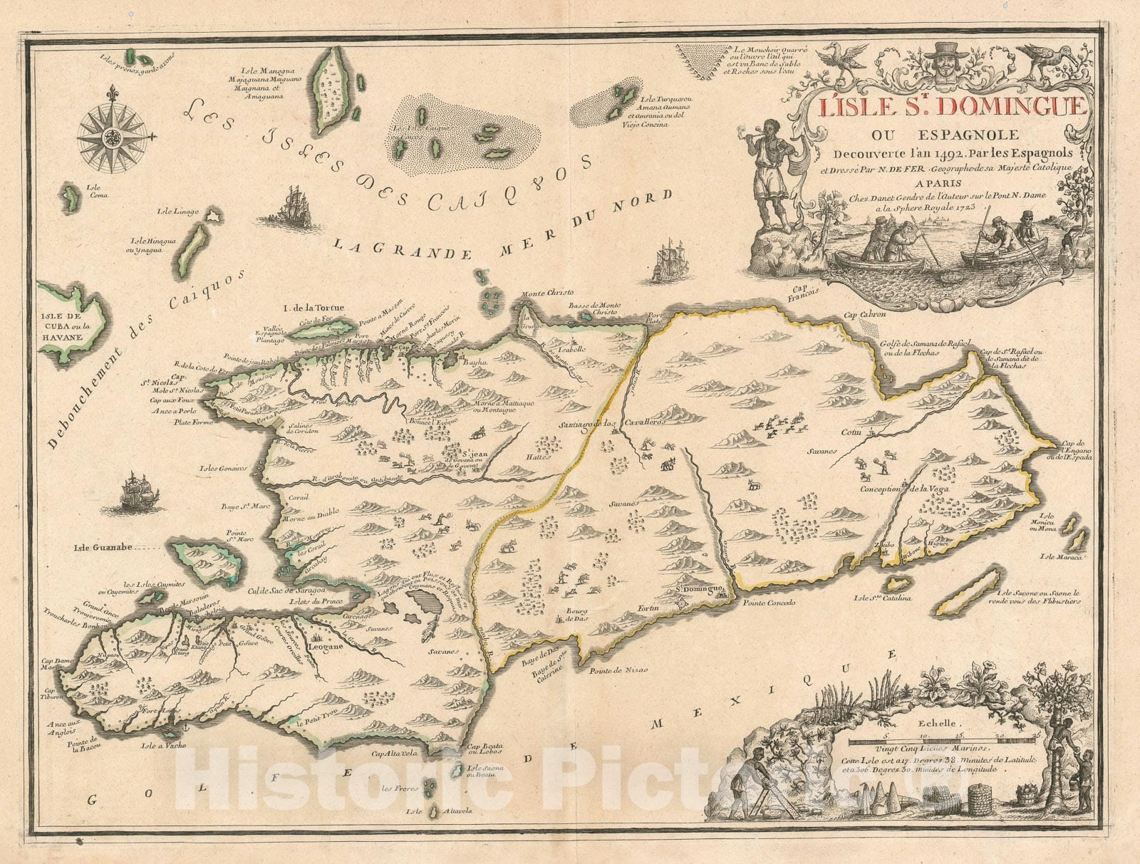 Historic Map : Hispaniola or Santo Domingo, De Fer, 1723, Vintage Wall Art