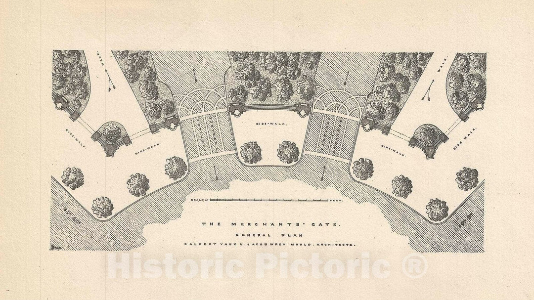 Historic Map : Plan of The Merchant's Gate in Central Park, New York City "Columbus Circle", Vaux, 1860, Vintage Wall Art