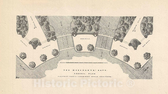 Historic Map : Plan of The Merchant's Gate in Central Park, New York City "Columbus Circle", Vaux, 1860, Vintage Wall Art