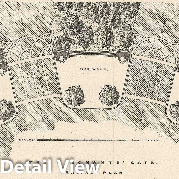 Historic Map : Plan of The Merchant's Gate in Central Park, New York City "Columbus Circle", Vaux, 1860, Vintage Wall Art