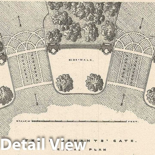 Historic Map : Plan of The Merchant's Gate in Central Park, New York City "Columbus Circle", Vaux, 1860, Vintage Wall Art