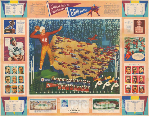 Historic Map : Cheeseman Pictorial Map of United States College Football Team, 1946, Vintage Wall Art
