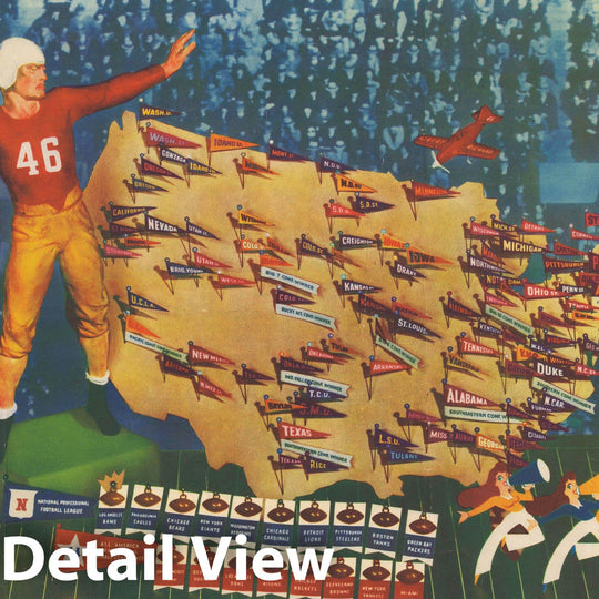 Historic Map : Cheeseman Pictorial Map of United States College Football Team, 1946, Vintage Wall Art