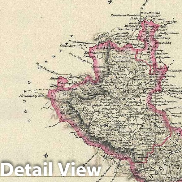 Historic Map : The Coorg "Kodagu" District, Karnataka, India, Pharoah, 1854, Vintage Wall Art