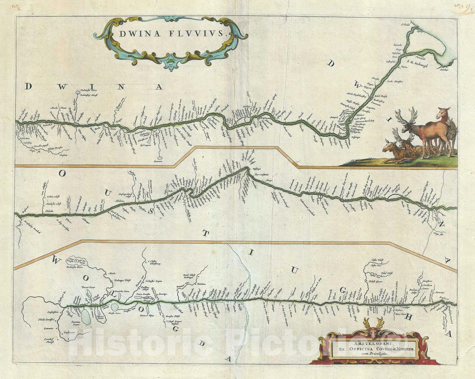 Historic Map : The Northern Dvina River in Northern Russia, De Wit, 1721, Vintage Wall Art