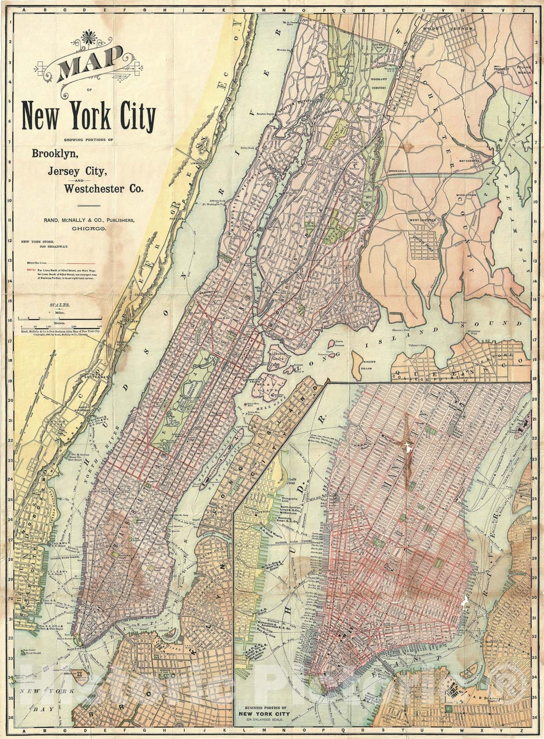 Historic Map : New York City "Manhattan", Rand McNally, 1892, Vintage Wall Art