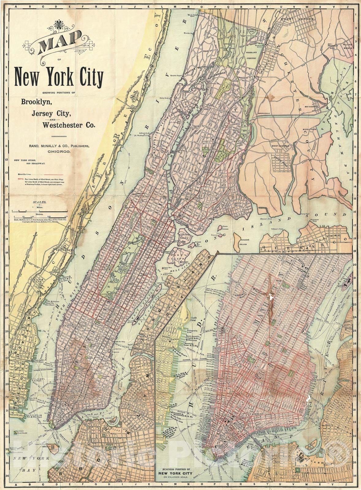 Historic Map : New York City "Manhattan", Rand McNally, 1892, Vintage Wall Art