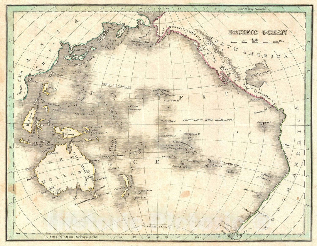 Historic Map : Map of The Pacific Ocean, Australia, and Polynesia, 1840, Vintage Wall Art