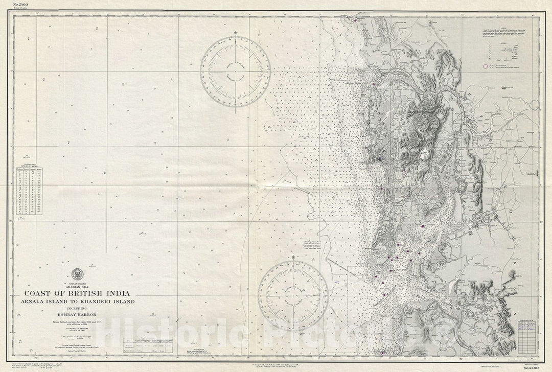 Historic Map : Nautical Chart Bombay Harbor, India, WWII, World War II, 1945, Vintage Wall Art