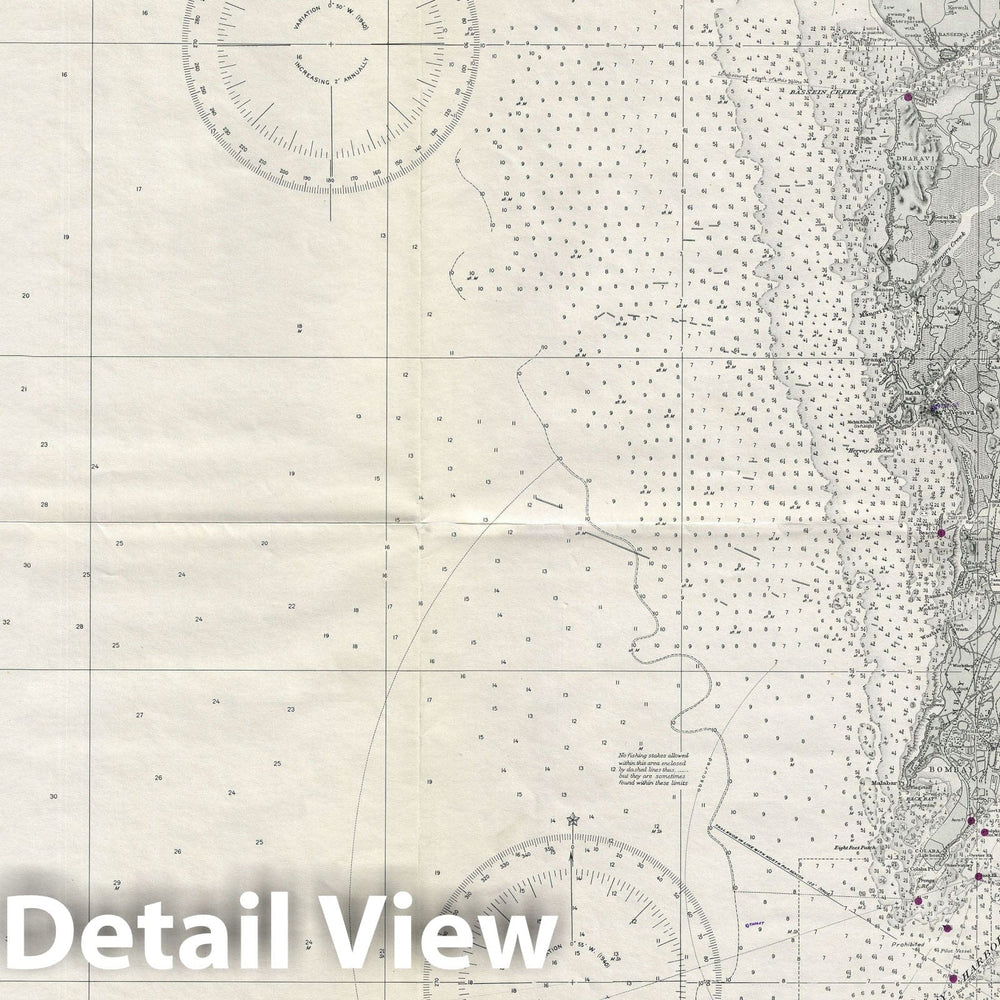 Historic Map : Nautical Chart Bombay Harbor, India, WWII, World War II, 1945, Vintage Wall Art