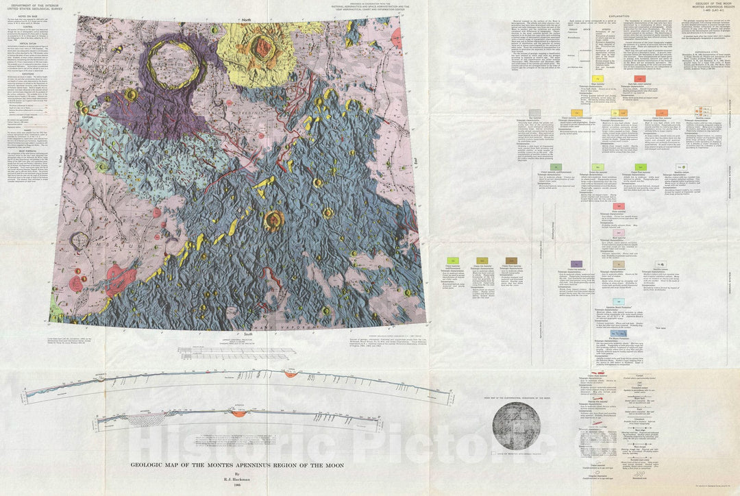 Historic Map : The Moon: Montes Apenninus Region, USGS Geologic, 1966, Vintage Wall Art